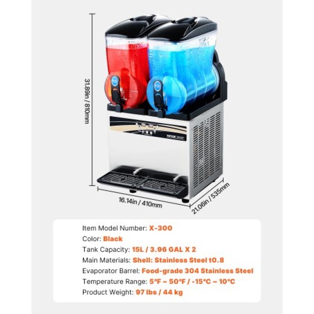 VEVOR Μηχανή Σλάσερ Διπλής Δεξαμενής 15L με Αντιδιαβρωτική Βρύση CG...