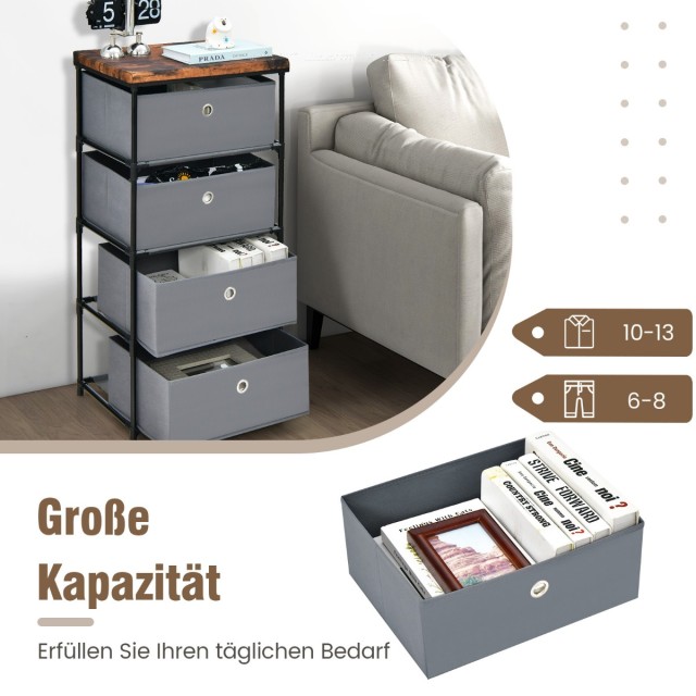 Costway  Κομοδίνο με 4 Συρτάρια για Υπνοδωμάτιο 42 x 33,5 x 84,5 εκ. Γκρι JZ10130GR