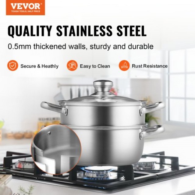 VEVOR Κατσαρόλα Ατμού 22cm με Καπάκι για Όλες τις Εστίες  DCZG22CM0000ZMOIHV0