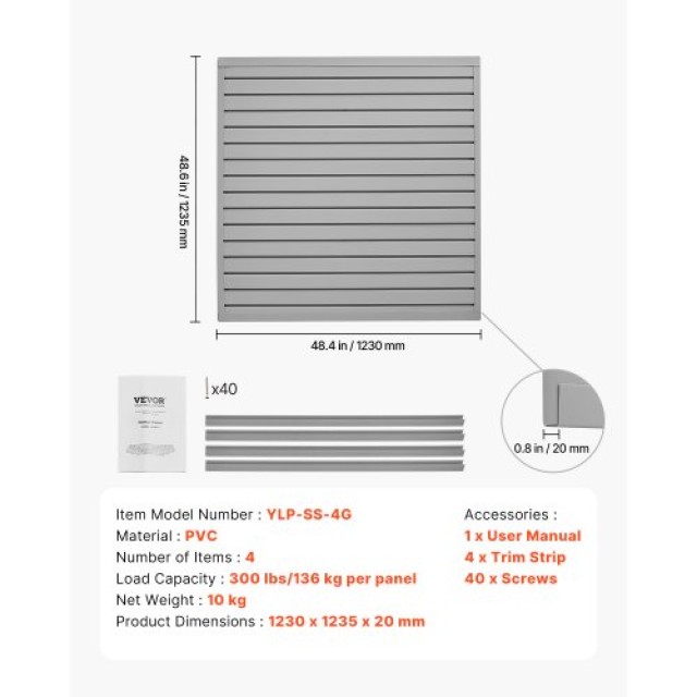 VEVOR Πάνελ Σχάρας 4x4 ft PVC Γκρι για Γκαράζ με Μοντέρνο Σχεδιασμό...