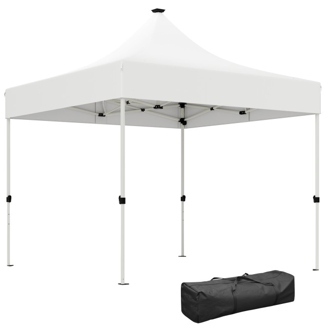 Outsunny Κιόσκι Κήπου Pop Up 3x3 m με Ρυθμιζόμενο Ύψος και Ηλιακά LED Φώτα, από Ύφασμα Oxford και Μέταλλο, Λευκό 84C-654V00WT