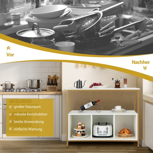 Costway Λευκός Κουζινόσκαφος με Μεταλλικό Πλαίσιο & Ανοιχτό Ράφι & ...