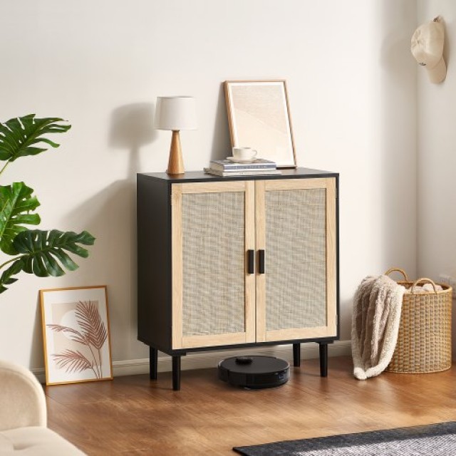 VEVOR  Μαύρο Ντουλάπι Rattan με 2 Μαγνητικές Πόρτες και Ρυθμιζόμενα Ράφια TBZSJLM315INFA6OBV0