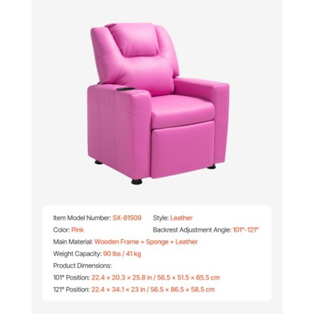 VEVOR Παιδική Ανακλινόμενη Καρέκλα Δερμάτινη με Θήκη Ποτηριού (Ροζ)... VEVOR Παιδική Ανακλινόμενη Καρέκλα Δερμάτινη με Θήκη Ποτηριού (Ροζ)...