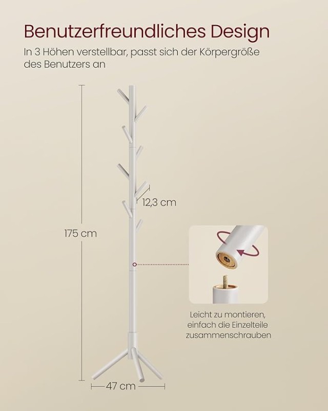 VASAGLE Ράβδος παλτό από μασίφ ξύλο με ρυθμιζόμενο ύψος και τριγωνι...