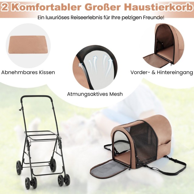 Costway  Πολυλειτουργικό Καρότσι 4 σε 1 για Κατοικίδια με Αποσπώμεν...