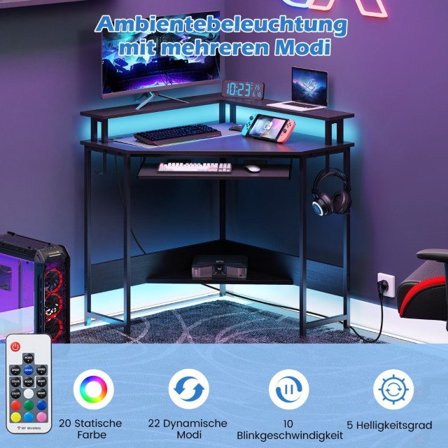 Γραφείο Gaming με Φορτιστή και LED και Αποσπώμενη Πλατφόρμα Μαύρο 8...