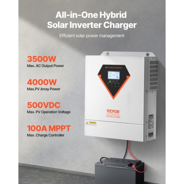 VEVOR Υβριδικός Ηλιακός Αντιστροφέας 3500W 220/230V WiFi 100A MPPT Ελεγκτής LWGPNKYTJ230DIY24V7
