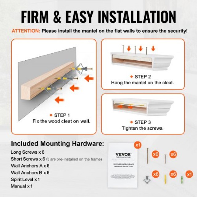 Ράφι Τζακιού VEVOR 152.4 x 20.3 x 12.7cm Λευκό για Καθιστικό HGCXB... Ράφι Τζακιού VEVOR 152.4 x 20.3 x 12.7cm Λευκό για Καθιστικό HGCXB...