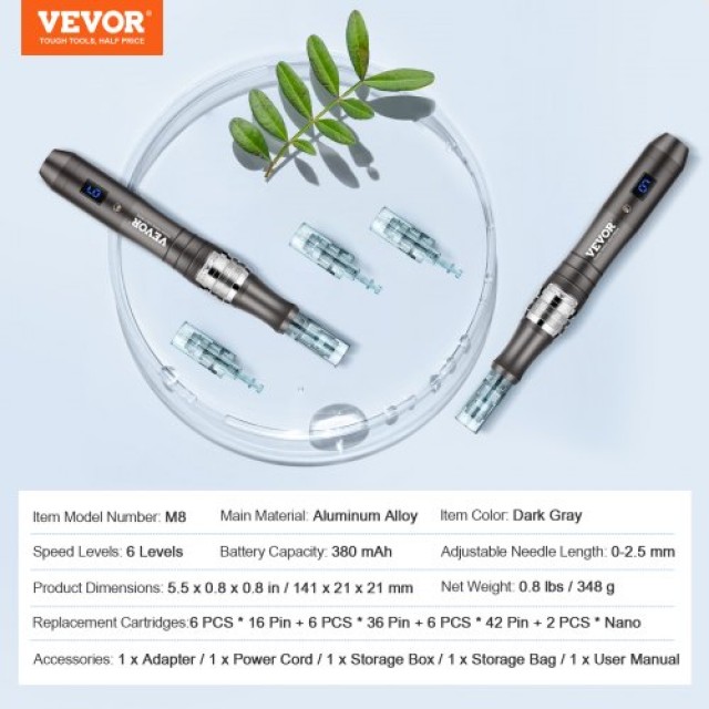 VEVOR  Επαγγελματική Συσκευή Μικροβελονισμού 6 Ταχυτήτων με 20 Βελόνες NMWZKZKZKZKZ2A88DV2
