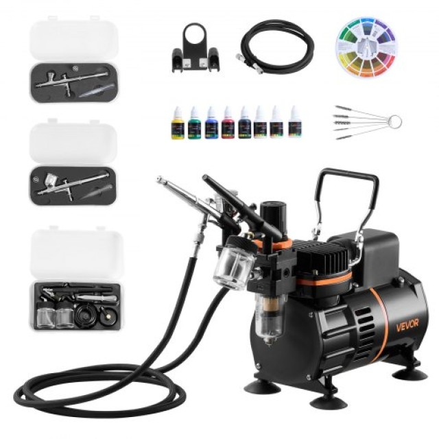 VEVOR Σετ Airbrush με Αεροσυμπιεστή 1/6 HP, 3 Airbrush και 3 Μύτες ...