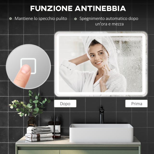 HOMCOM Καθρέφτης Μπάνιου LED 70x100cm με Touch και Αντιθαμβωτική Λειτουργία 834-660V93SR