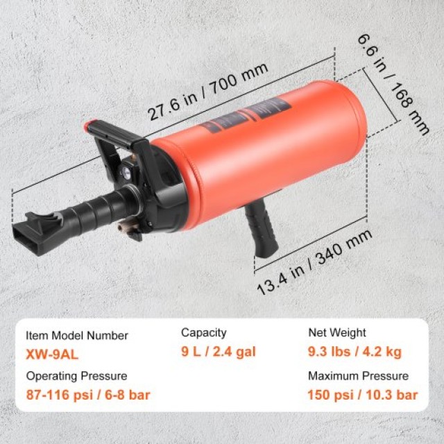 Φορητός Φουσκωτής Ελαστικών VEVOR 2.4 Gal/9 L, 150 PSI για Αυτοκίνητα και Τρακτέρ  LTBCQ9L145PSI37Y1V0