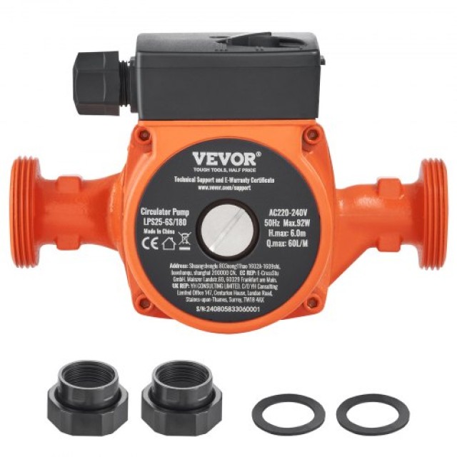 VEVOR  Αντλία Κυκλοφορίας Ζεστού Νερού 220V 92W, 60 L/min, 6m, 1-1/2, 2°C-110°C, Χαμηλού Θορύβου LWKBZPBB6M605Q93VV2