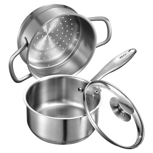 VEVOR Κατσαρόλα 1.5QT με Ατμομάγειρα (φ 16x7.5 εκ) από Ανοξείδωτο Χ...