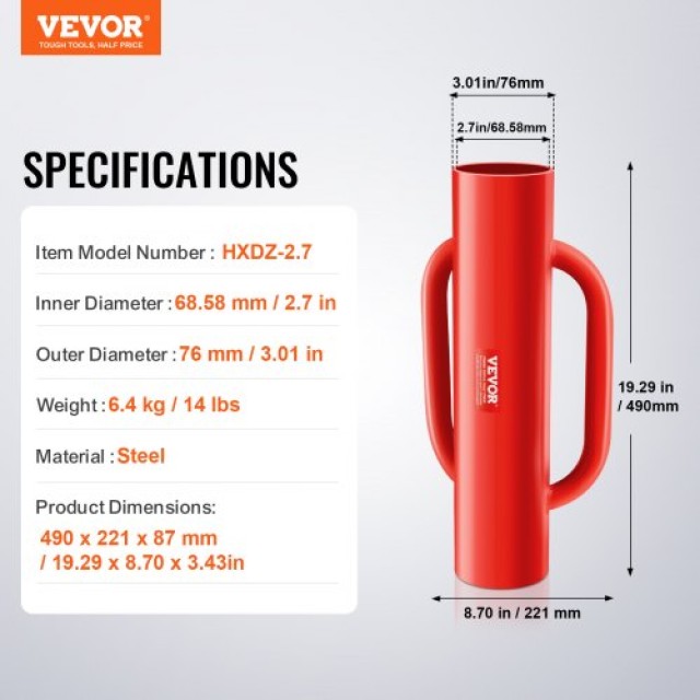 Οδηγός Πασάλων VEVOR με Λαβές 2.7 Διάμετρος  WLDZQ27INCH1W6YQMV0