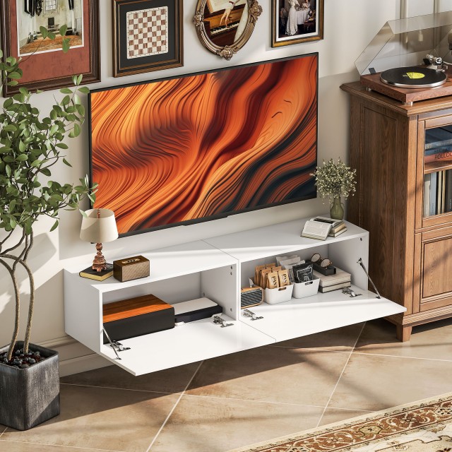 HOMCOM Κινητή Βάση TV με 2 Ντουλάπια για Οθόνες 45-65, 140x33x29.8 ...