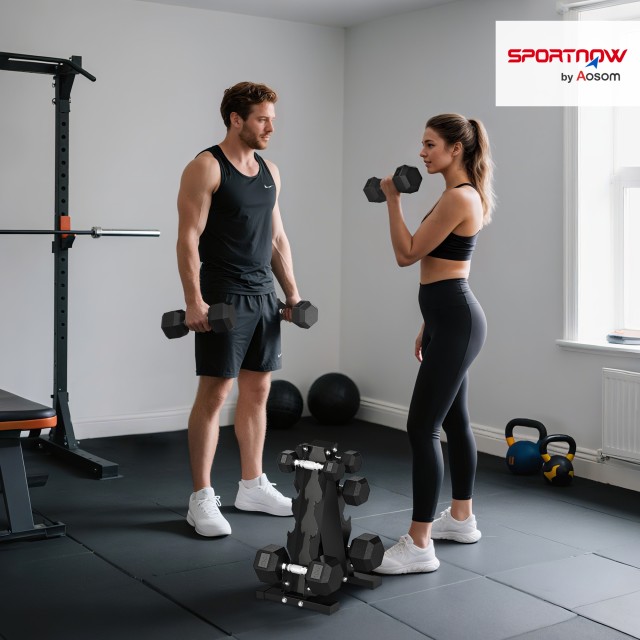 SPORTNOW Σετ Αλτήρες Γυμναστικής Εξαγωνικοί με Στήριγμα και Αντιολι...