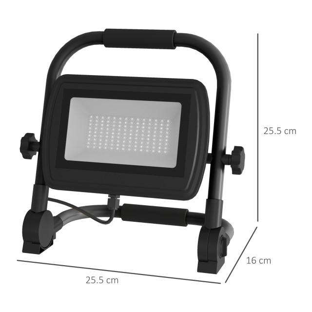HOMCOM  Προβολέας LED Εργασίας 6500k με Περιστρεφόμενη Κεφαλή και Στήριγμα, από Αλουμίνιο και Μέταλλο, 25.5x16x25.5 εκ., Μαύρο  B30-057V90BK