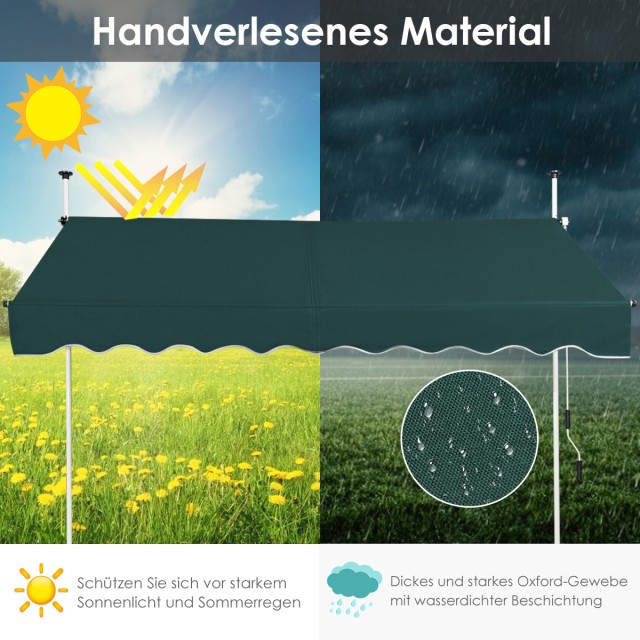 Πράσινη Τέντα Μπαλκονιού 200 x200-300cm Χωρίς Τρυπάνια UV Ανθεκτική...