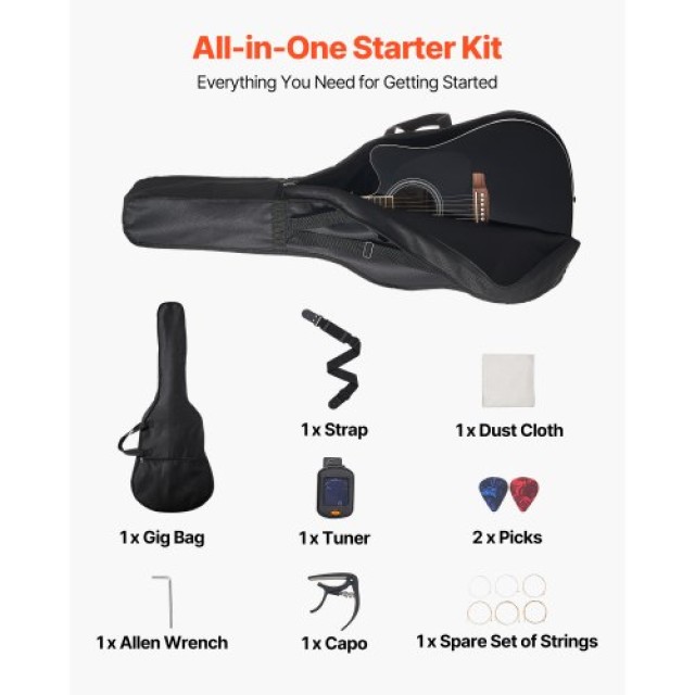 VEVOR Δέμα Ακουστικής Κιθάρας Cutway 41 για Αρχάριους με Θήκη Μεταφ... VEVOR Δέμα Ακουστικής Κιθάρας Cutway 41 για Αρχάριους με Θήκη Μεταφ...
