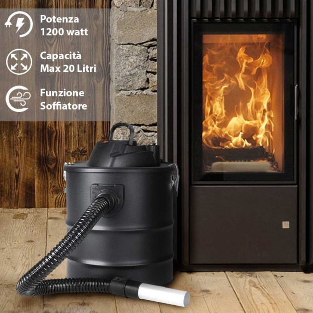 BAKAJI  Απορροφητήρας στάχτης με φυσητήρα 1200W Σκούπα στάχτης για σόμπα πέλλετ 20lt  02830753