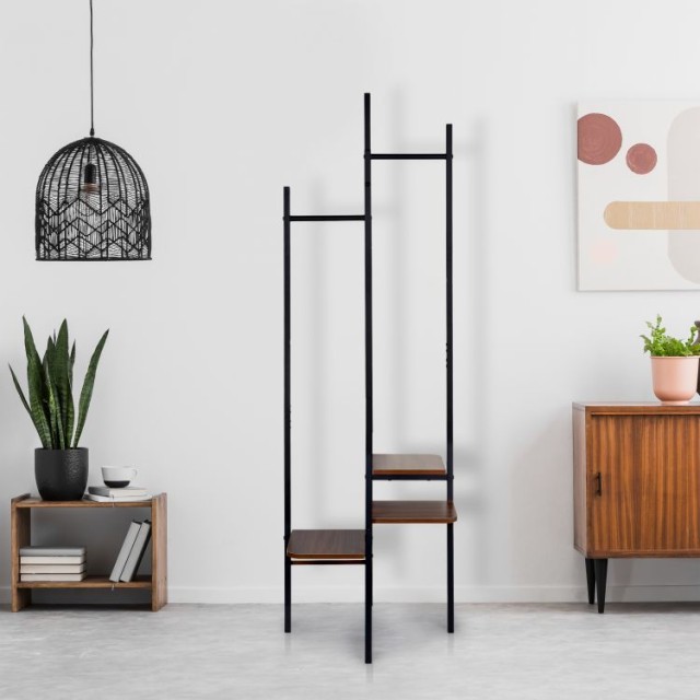 Επιδαπέδια Κρεμάστρα με Ράφια Μαύρο ModernHome YLT-0707-01P