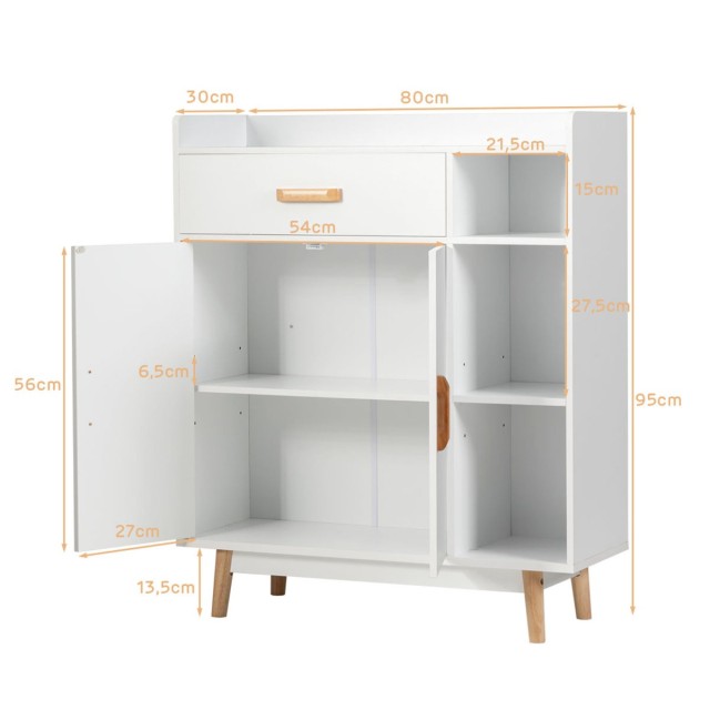 Costway Λευκός Ξύλινος Μπουφές  80 x 30 x 95 εκ. με Συρτάρια και Ντ... Costway Λευκός Ξύλινος Μπουφές  80 x 30 x 95 εκ. με Συρτάρια και Ντ...