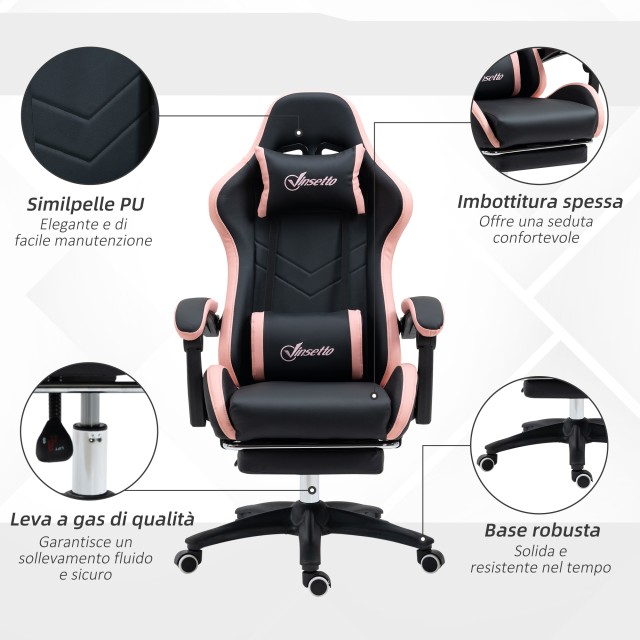 Καρέκλα παιχνιδιών Vinsetto Pink and Black με ρυθμιζόμενο ύψος και ανακλινόμενη πλάτη, 65x65x121-129 cm 921-618V00BK