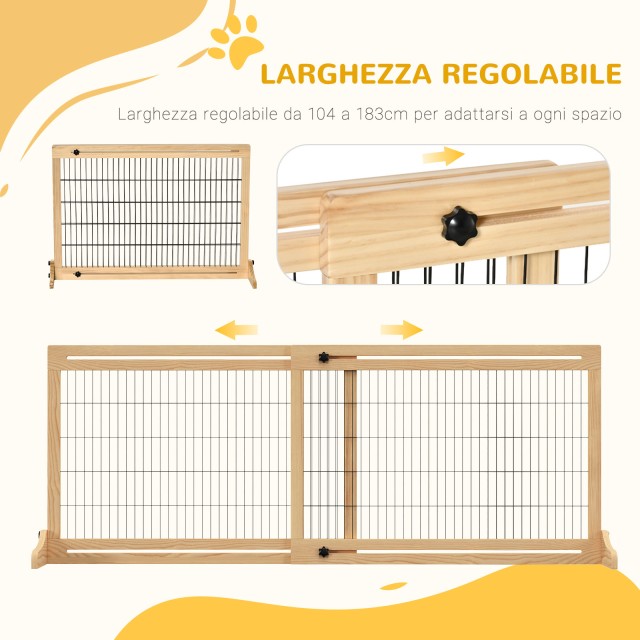 PawHut Extendable Indoor Wooden Dog Gate, 104-183x36x69cm, Χρώμα ξύλου D06-119ND