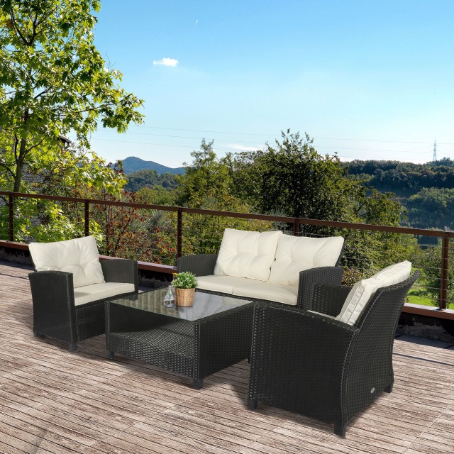 Outsunny Σετ Έπιπλα Κήπου 4 τεμαχίων σε PE Rattan Τραπεζάκι σαλονιο...