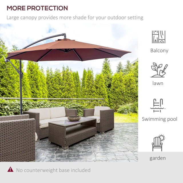 Outsunny Metal Polyester Off-centred Parasol Garden with Tilting Angle, Coffee, Φ3×2,6m 01-0585