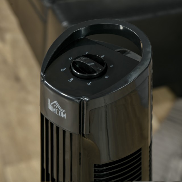 HOMCOM Column Fan 3 Speeds με ταλάντωση 70°, στρογγυλή βάση και λαβή μεταφοράς, Ισχύς 50W, Ф20x78,5cm Μαύρο 824-018