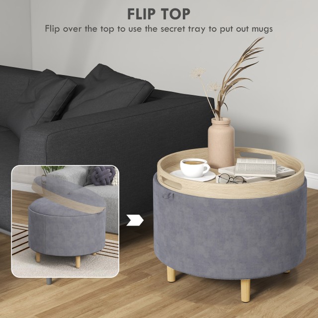 HOMCOM Velvety Container Πουφ 120 κιλών max με καπάκι, σε MDF και δρυς, 56x56x42 cm, Γκρι 838-434V80GY