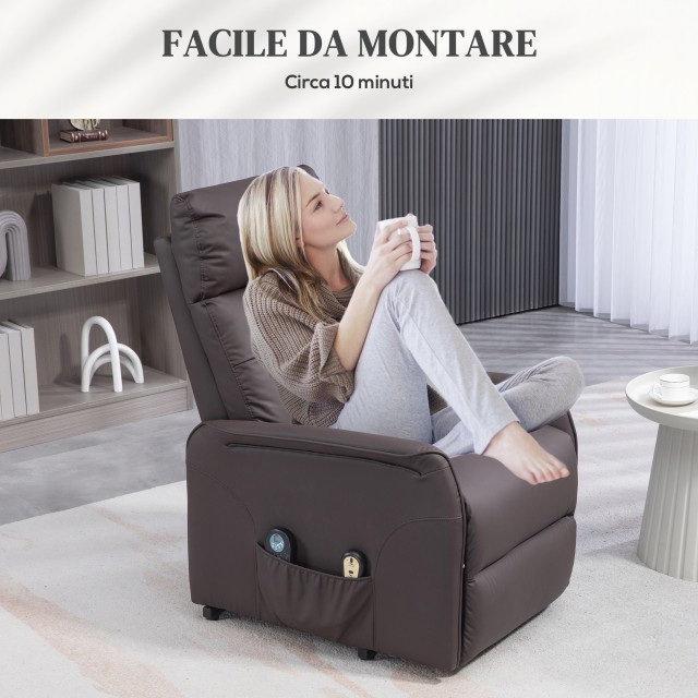 HOMCOM Relaxation Lift and Recliner Πολυθρόνα με 8 Σημεία Μασάζ και Θέρμανση, 2 Τηλεχειριστήρια, Καφέ 713-162V90DR
