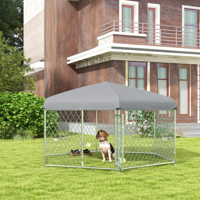 PawHut Large Dog Run με υφασμάτινη οροφή Oxford Proof UV, 2,1x1,85x1,5m, ασημί και γκρι D02-181V04SR