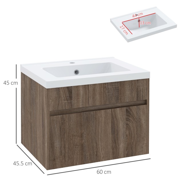 Νεροχύτης kleankin 60cm με ξύλινο συρτάρι και κεραμικό νεροχύτη, ανοιχτό καφέ 834-540V00LR