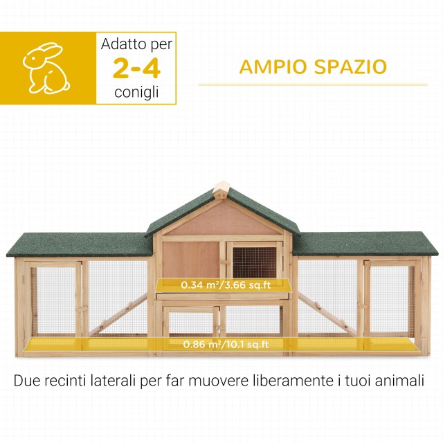 PawHut Garden Hutch with Run and Ramps Waterproof Roof, Wood, 210x4...