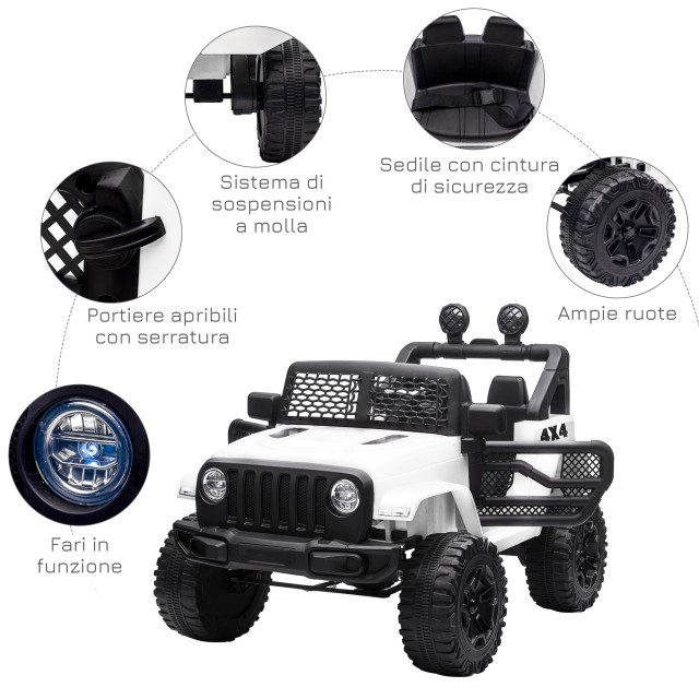 HOMCOM Electric Ride-On Vehicle for Children Jeep Off-Road με τηλεχειριστήριο και 2 ταχύτητες, 100x65x72 cm, Λευκό 370-142V91WT