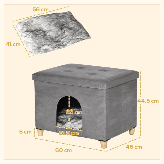 PawHut Cat House Pouf Σκαμπό ποδιών με επένδυση με αφαιρούμενο και πλενόμενο μαξιλάρι, γκρι D30-522