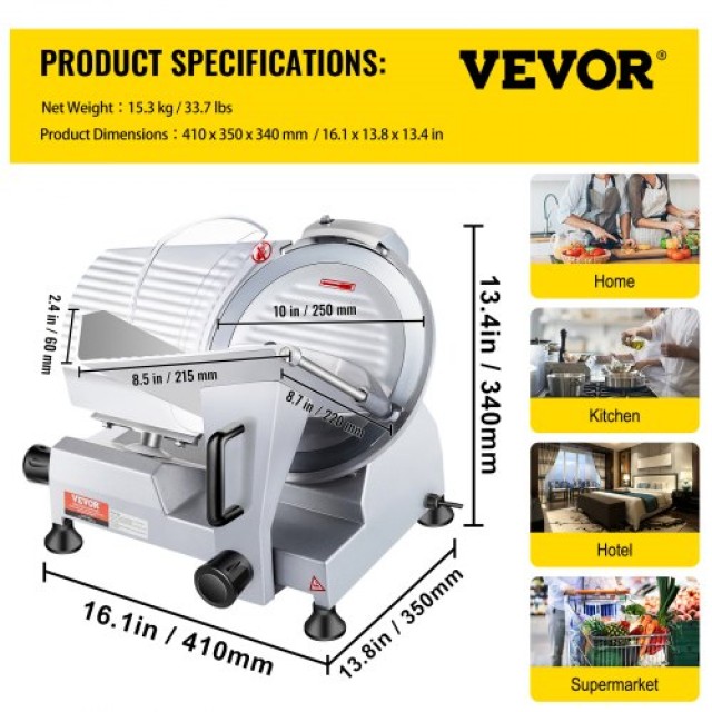 Ηλεκτρικός Κόφτης Κρέατος VEVOR 240W, 10 Λεπίδα, Ρυθμιζόμενο Πάχος  SYDRQPJ240W1ZUOPAV2