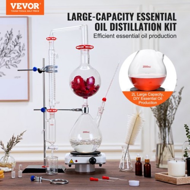 Σετ Απόσταξης Αιθέριων Ελαίων VEVOR 2000ml με Θερμαντική Πλάκα 1000W, 28 τεμ.  JYTQBLZZJPDJMWNR6V2