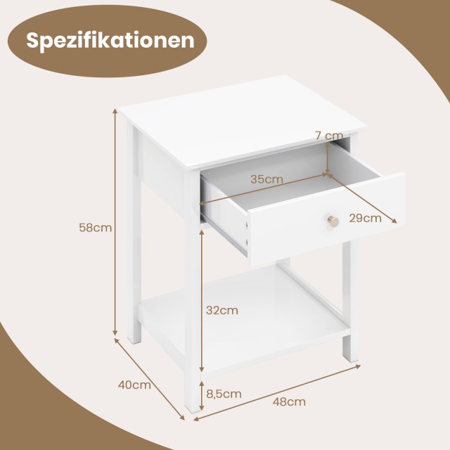 Costway  Λευκό Κομοδίνο με Συρτάρι & Ανοιχτό Ράφι JV12589WH-1 Costway  Λευκό Κομοδίνο με Συρτάρι & Ανοιχτό Ράφι JV12589WH-1