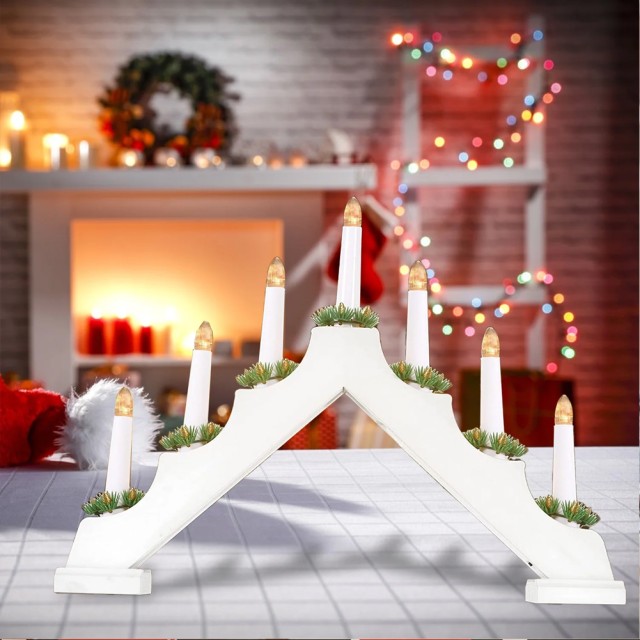 BAKAJI  Ηλεκτρικό Χριστουγεννιάτικο Κηροπήγιο Advent Led 7 Κεριά Χριστουγέννων Χρώμα Λευκό  02814732
