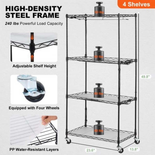 VEVOR  Ράφι Φυτών με Φώτα Ανάπτυξης 4 Επιπέδων 45W 126.5cm Ύψος GNZWJ120CM603R8BDV2