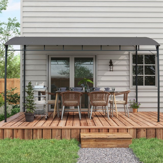 Outsunny Pergola Gazebo με 3 οπές αποστράγγισης, σε μέταλλο και πολυεστέρα, 400x296x200/262 cm, σκούρο γκρι 84C-471V00CG