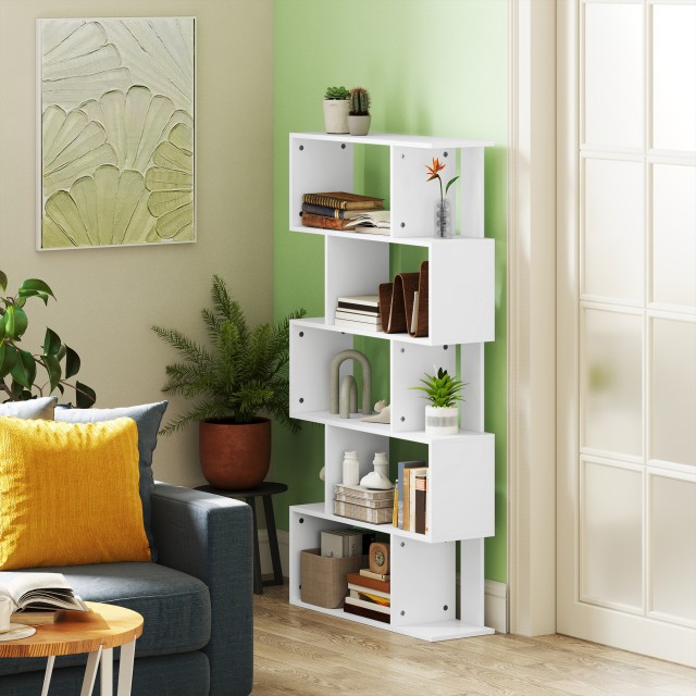 HOMCOM Λευκή Ασύμμετρη Βιβλιοθήκη 80x24x159 cm με 10 Ράφια 836-574V...