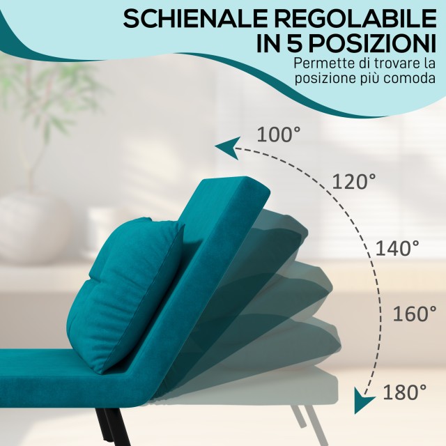 HOMCOM  Πολυθρόνα Κρεβάτι 3 σε 1 με Ρυθμιζόμενη Πλάτη σε 5 Θέσεις κ...