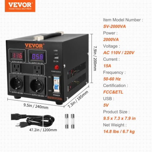 Μετασχηματιστής Τάσης VEVOR 2000W, Βαρέως Τύπου, CE Certified  DYZH...