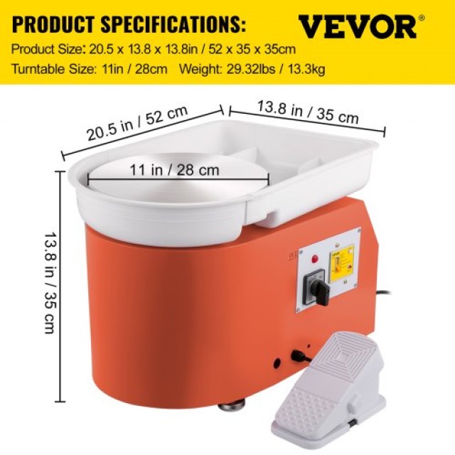 Κεραμικός Τροχός VEVOR 11 350W με Πεντάλ & Εργαλεία - Πορτοκαλί  XTXTYLPJJ28CMJ1T0V2